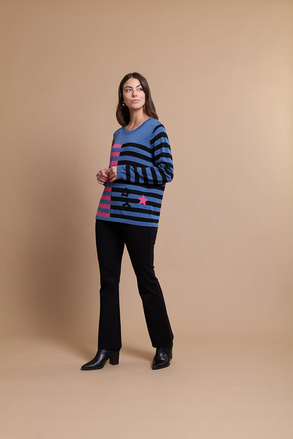 Stars & Stripes Sweater in Denim / Pink / Black