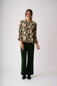 GATHERED SCOOP HEM TOP Forest Flora