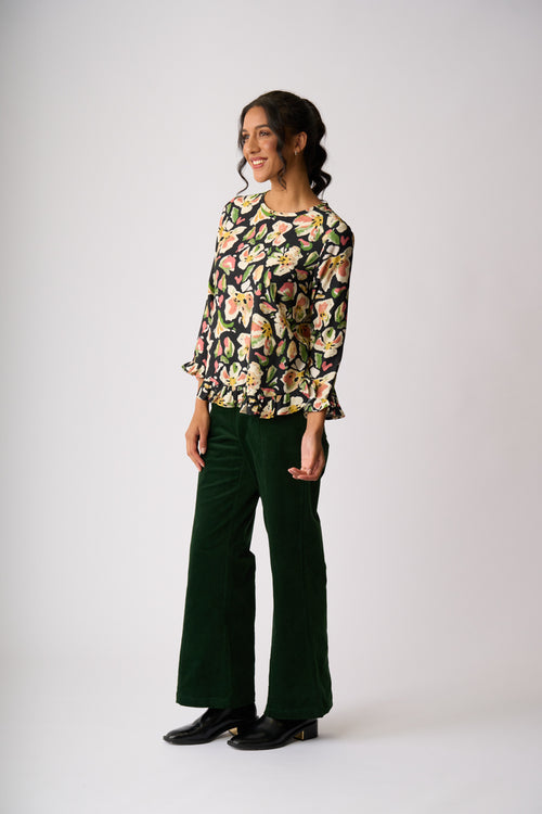 GATHERED SCOOP HEM TOP Forest Flora