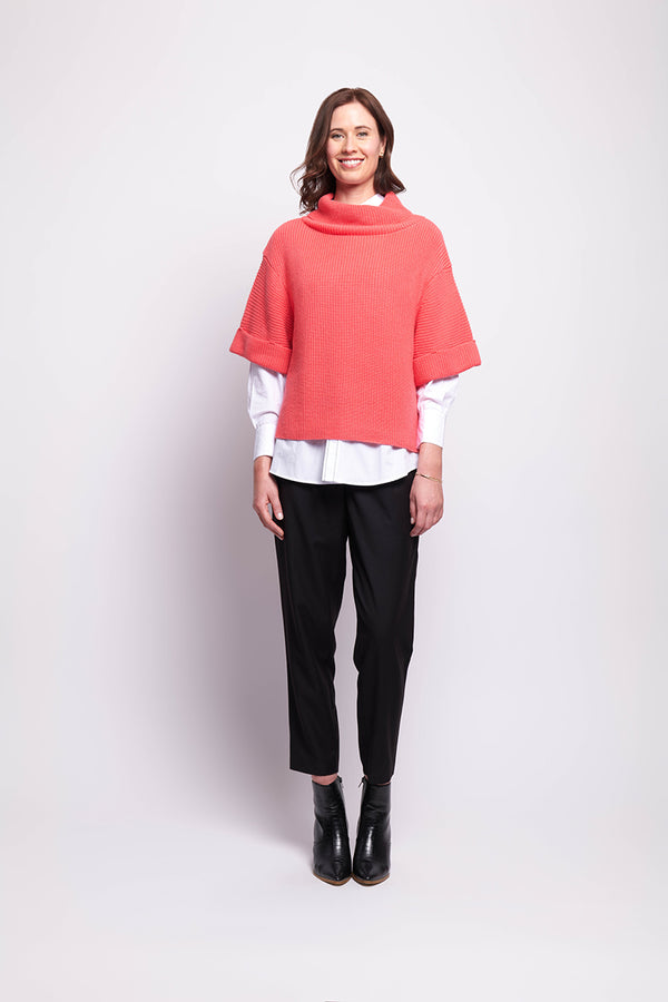 Cowl Neck Rib Jumper in Coral