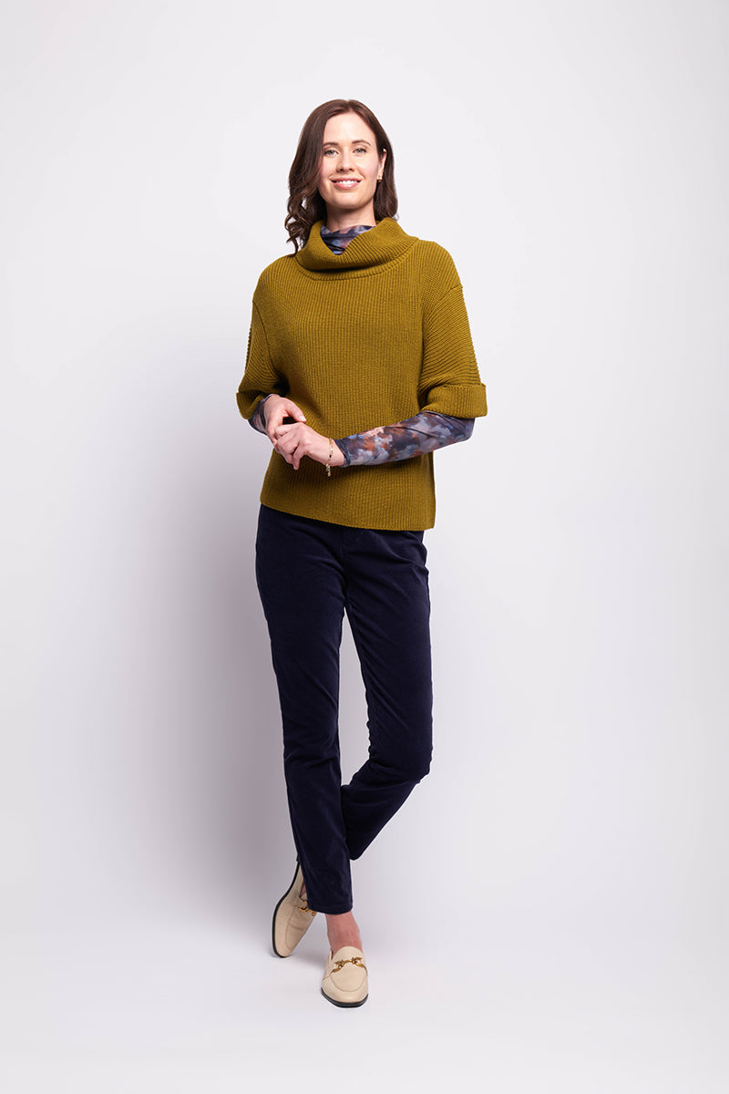 Cowl Neck Rib Jumper in Moss