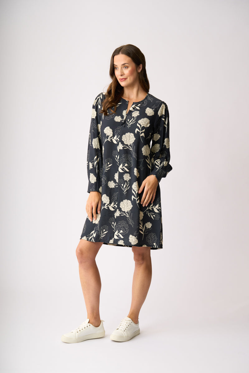 ZIP FRONT DRESS Midnight Blooms