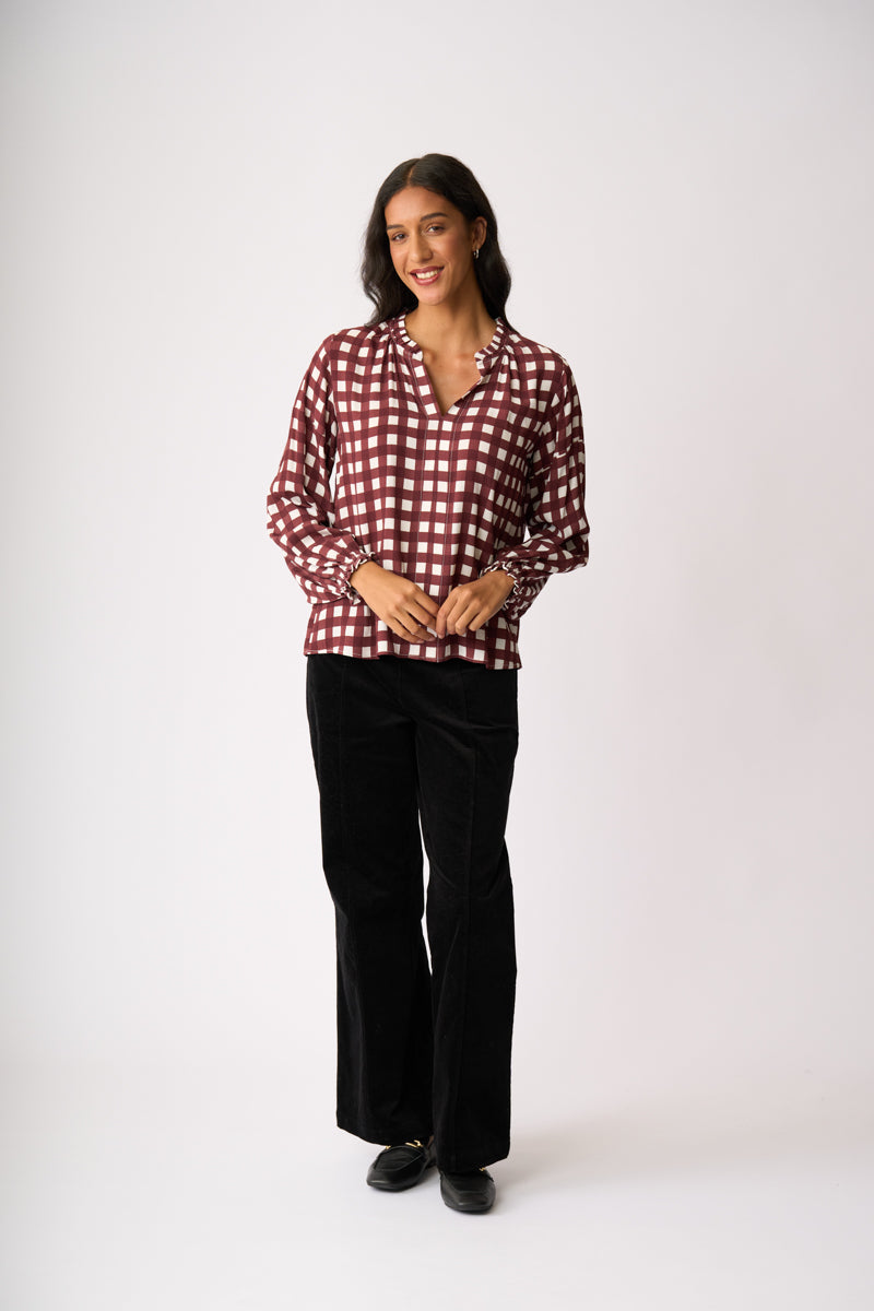 ELASTICATED CUFF BLOUSE Cocoa Check