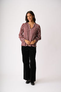 ELASTICATED CUFF BLOUSE Cocoa Check