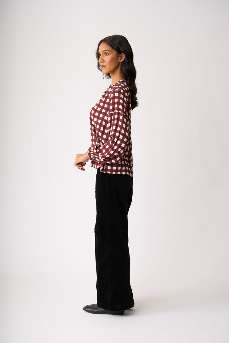 ELASTICATED CUFF BLOUSE Cocoa Check