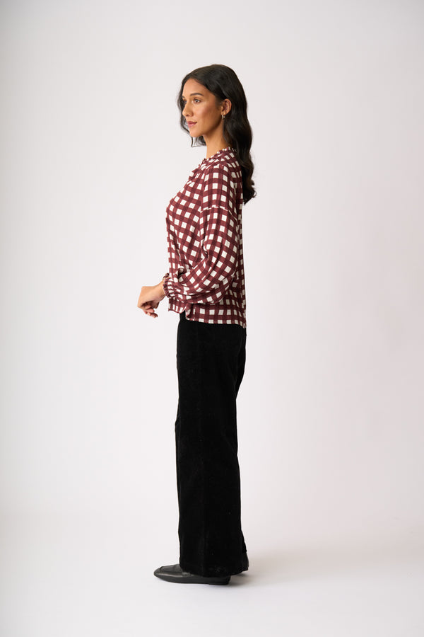 ELASTICATED CUFF BLOUSE Cocoa Check