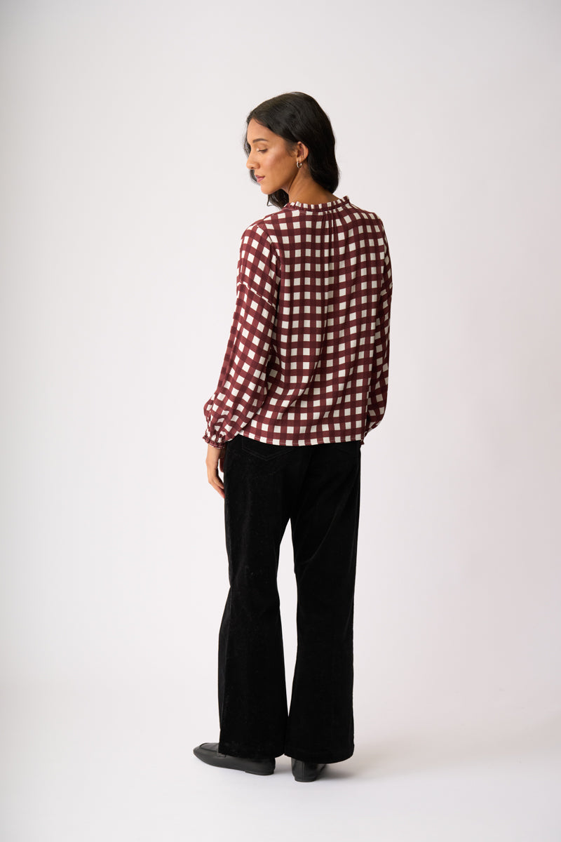 ELASTICATED CUFF BLOUSE Cocoa Check