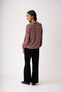 ELASTICATED CUFF BLOUSE Cocoa Check