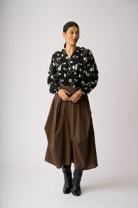 ELASTICATED CUFF BLOUSE Mono Floral