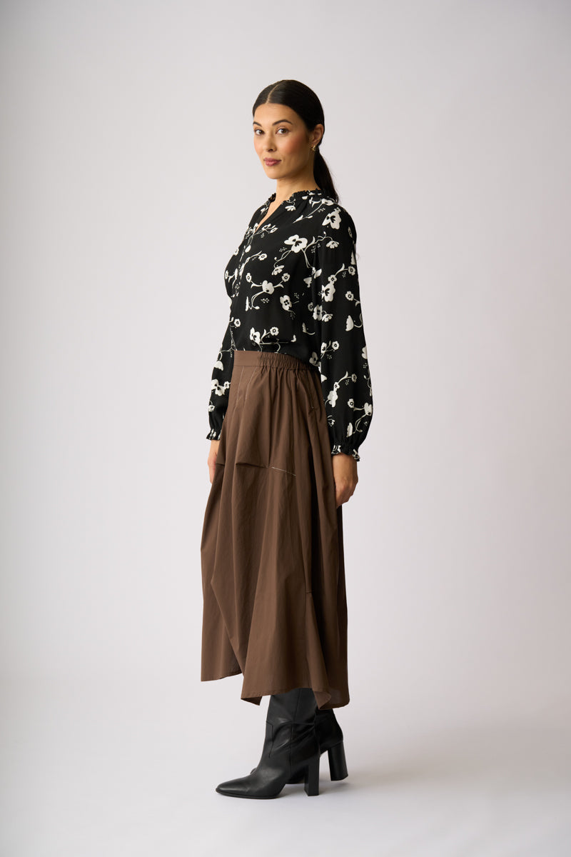 ELASTICATED CUFF BLOUSE Mono Floral