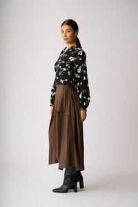 ELASTICATED CUFF BLOUSE Mono Floral