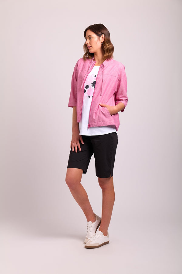 Relaxed Jacket Zip Front in Rose Hatch