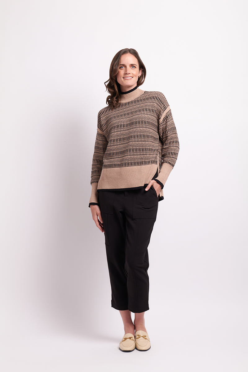 High Neck Jumper in Black / Oat