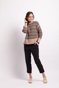 High Neck Jumper in Black / Oat