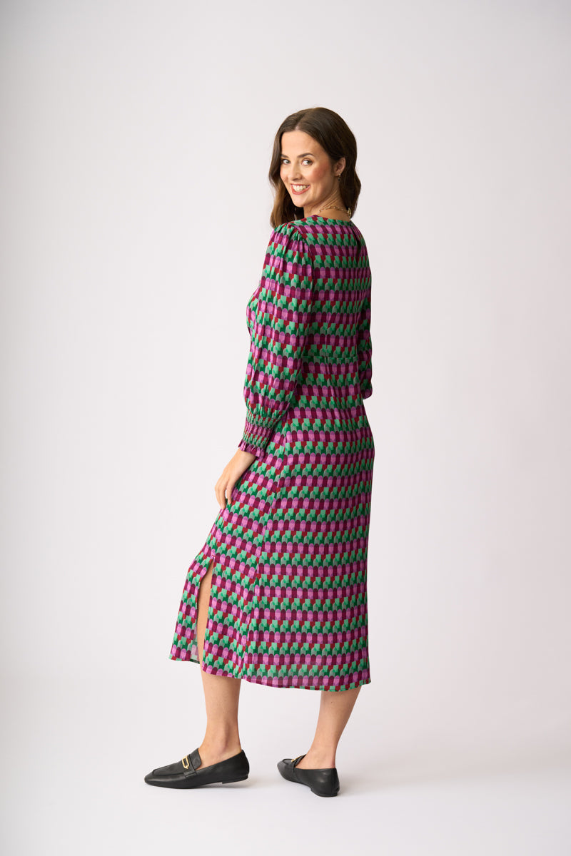 CURVED & SHIRRED DRESS Art Deco