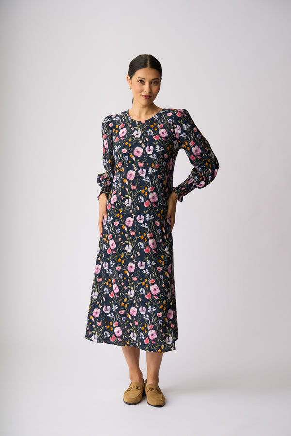 CURVED & SHIRRED DRESS Garden Delight