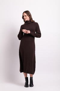 Roll Neck Dress in Chocolate