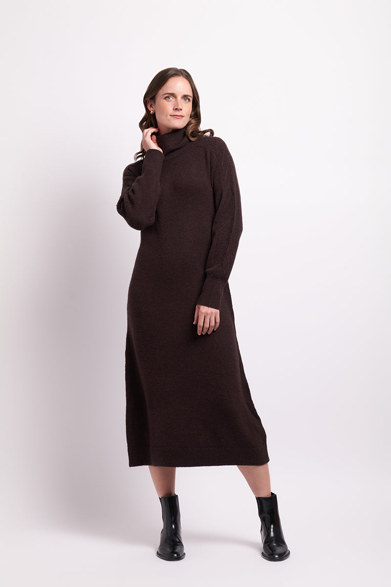 Roll Neck Dress in Chocolate