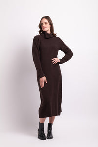 Roll Neck Dress in Chocolate