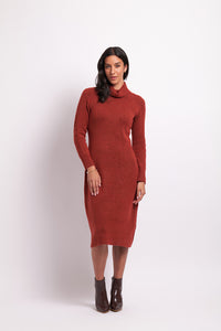 Roll Neck Dress in Terracotta