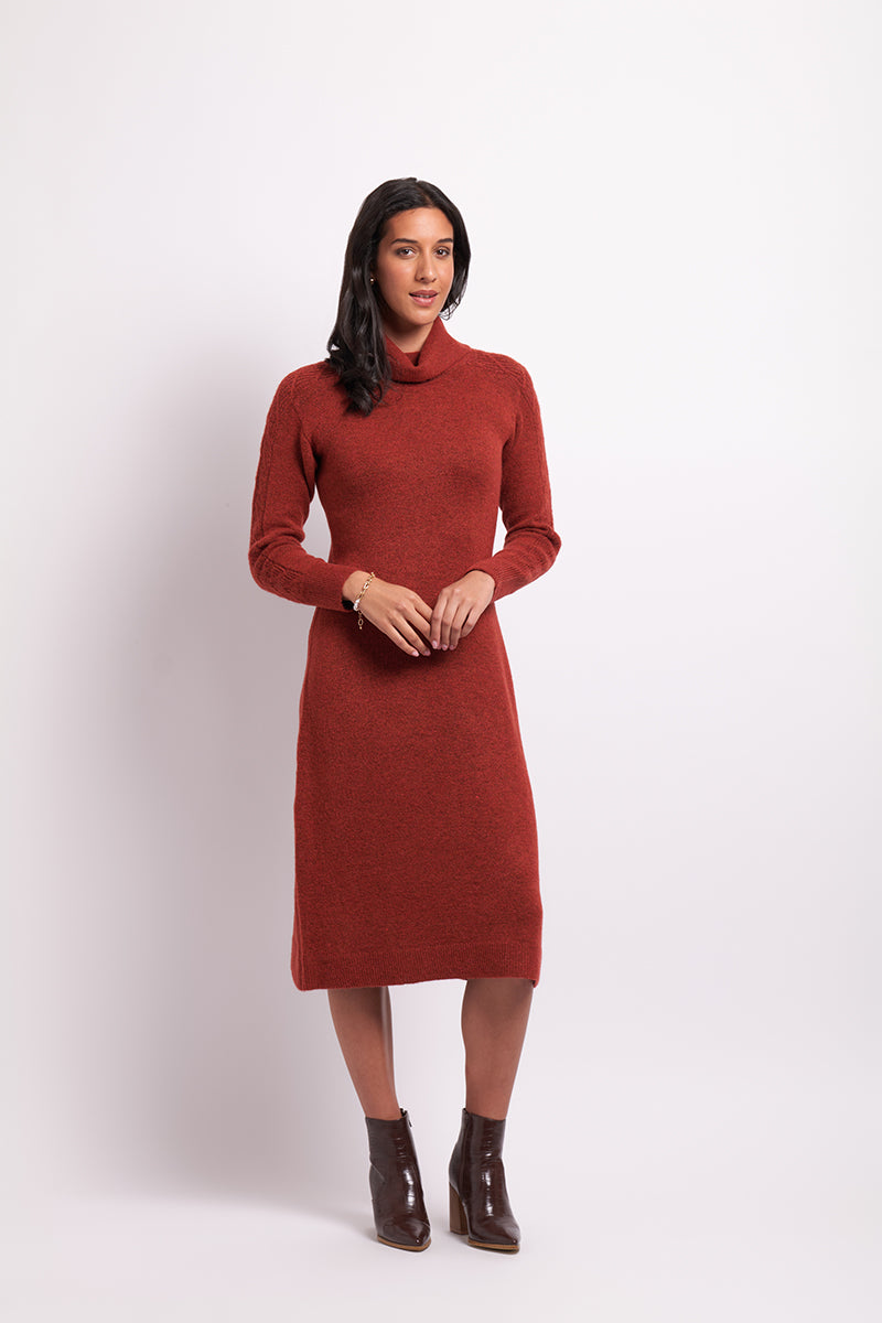 Roll Neck Dress in Terracotta