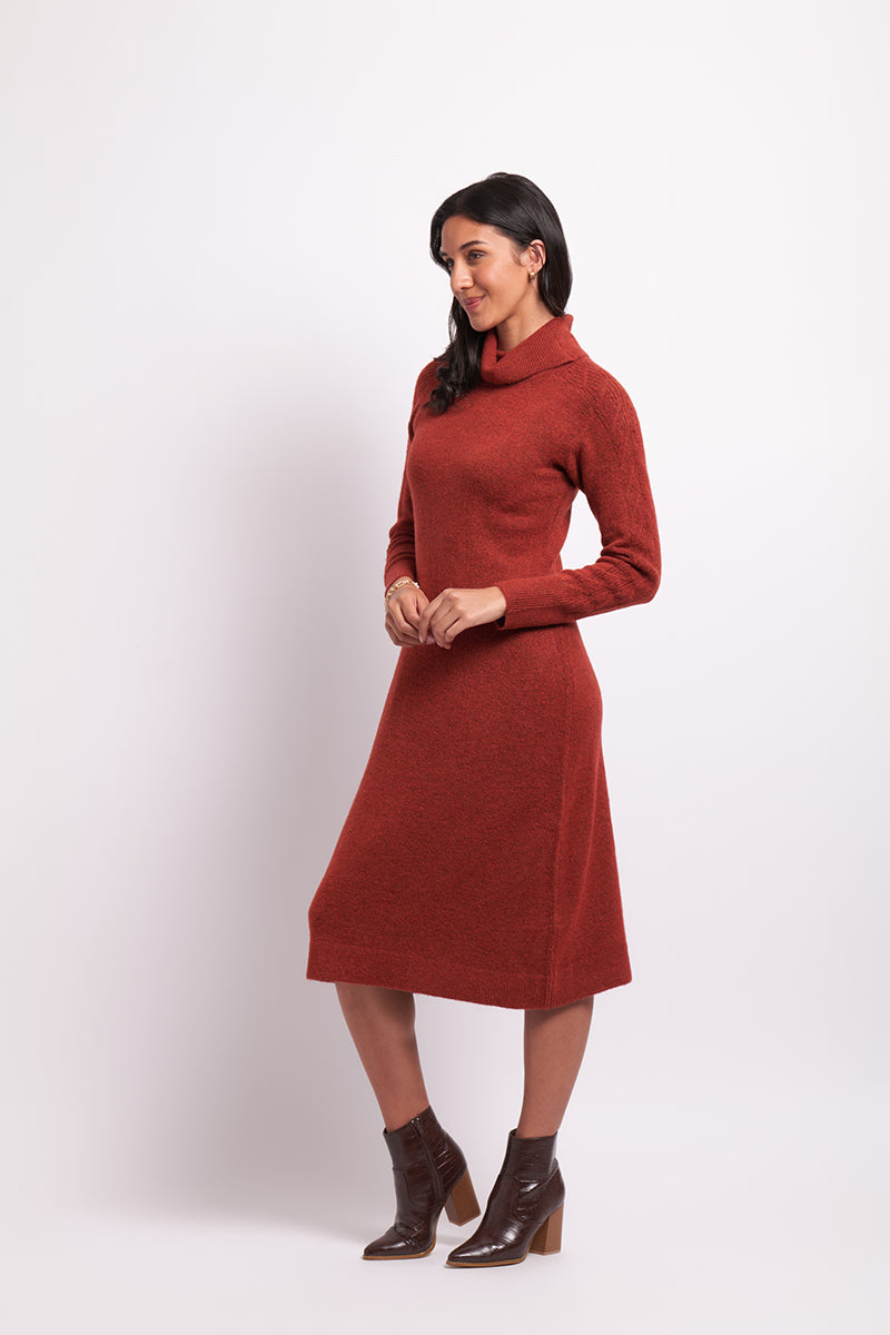 Roll Neck Dress in Terracotta