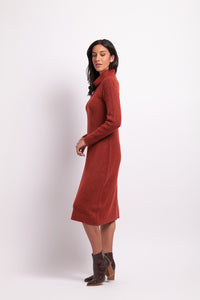 Roll Neck Dress in Terracotta