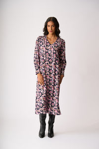 SHIRRED SHOULDER DRESS Floral Smudge