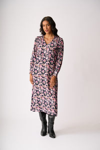 SHIRRED SHOULDER DRESS Floral Smudge