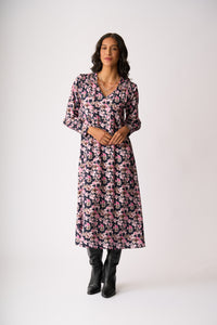 SHIRRED SHOULDER DRESS Floral Smudge