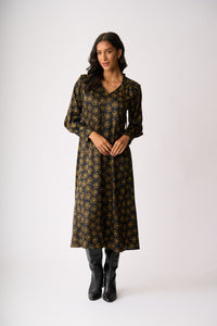 SHIRRED SHOULDER DRESS Khaki Floral