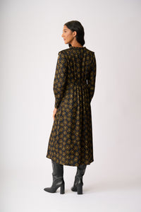 SHIRRED SHOULDER DRESS Khaki Floral