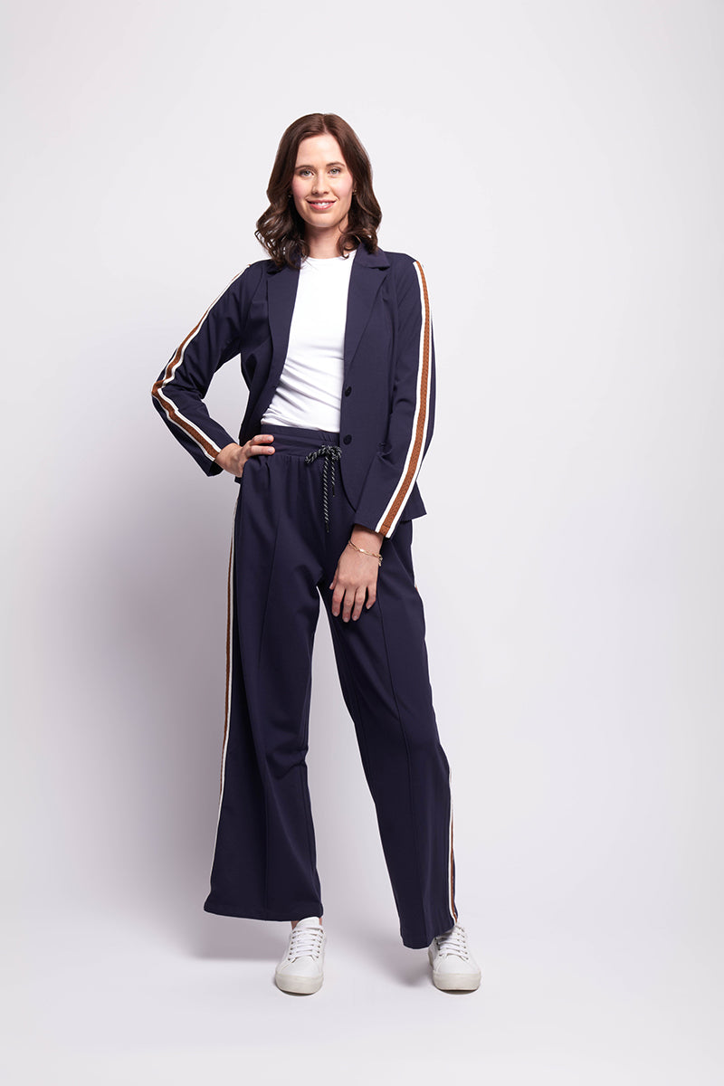 Wide Leg Side Stripe Trouser in Navy