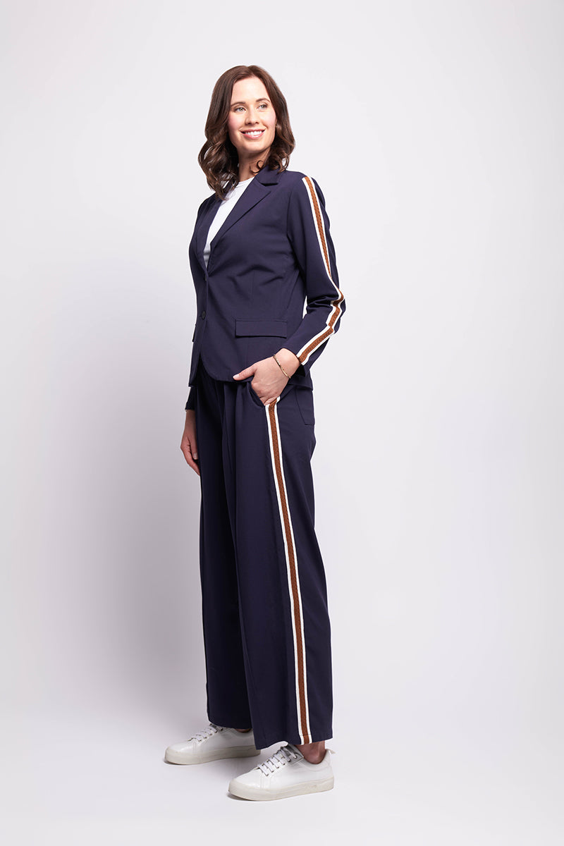 Wide Leg Side Stripe Trouser in Navy