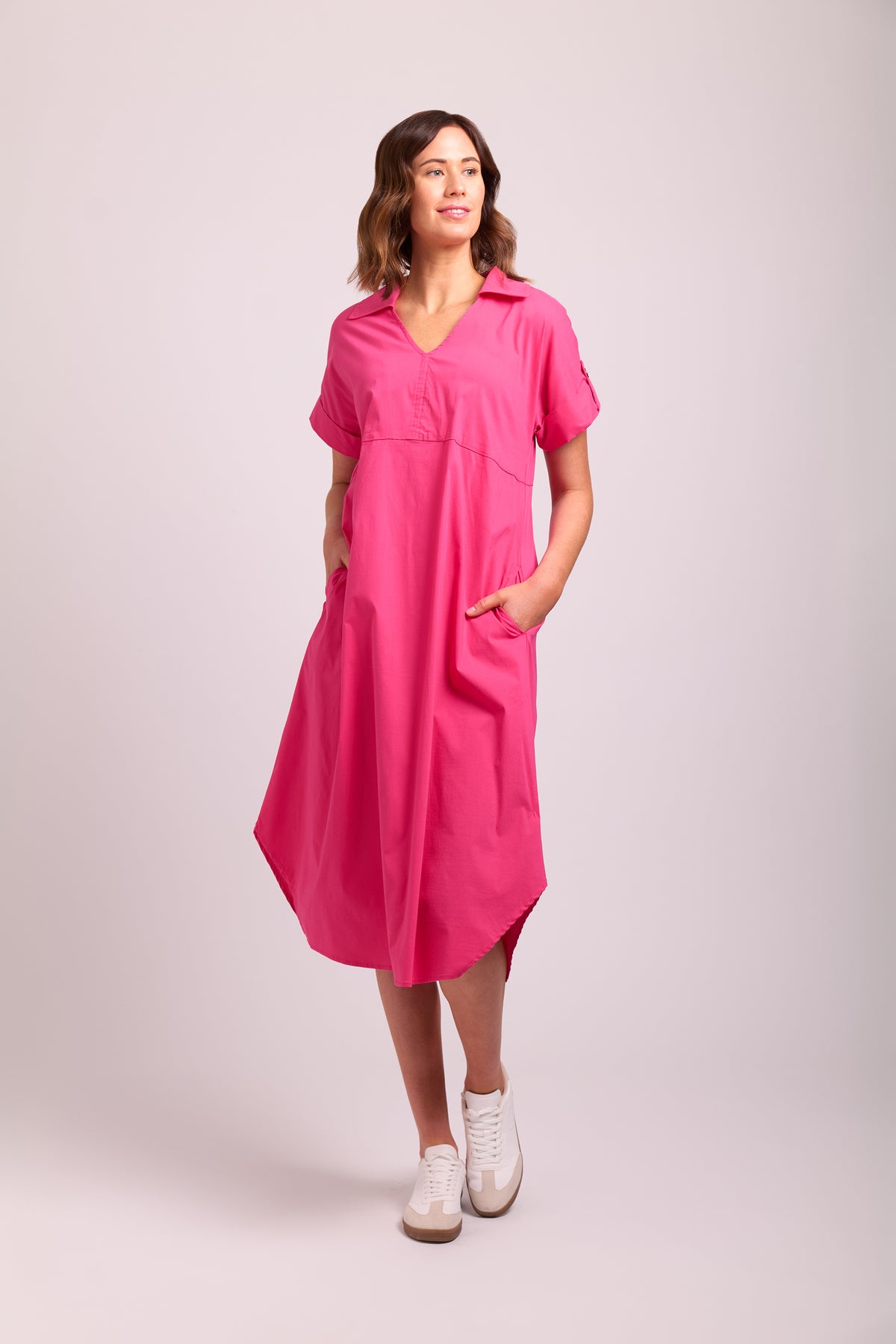 Collar & Cocoon Dress in Pink Flash