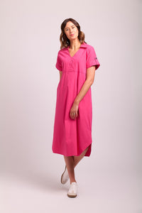 Collar & Cocoon Dress in Pink Flash