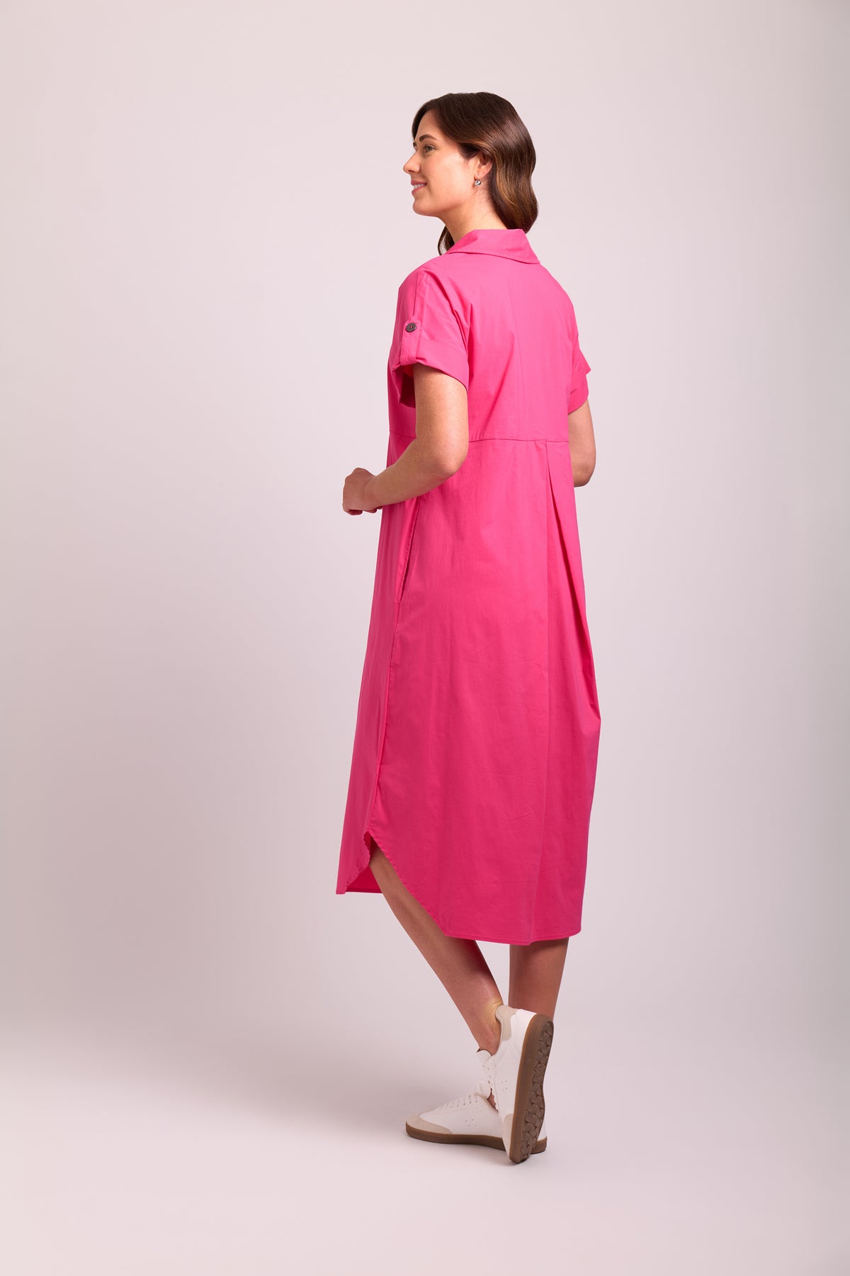 Collar & Cocoon Dress in Pink Flash