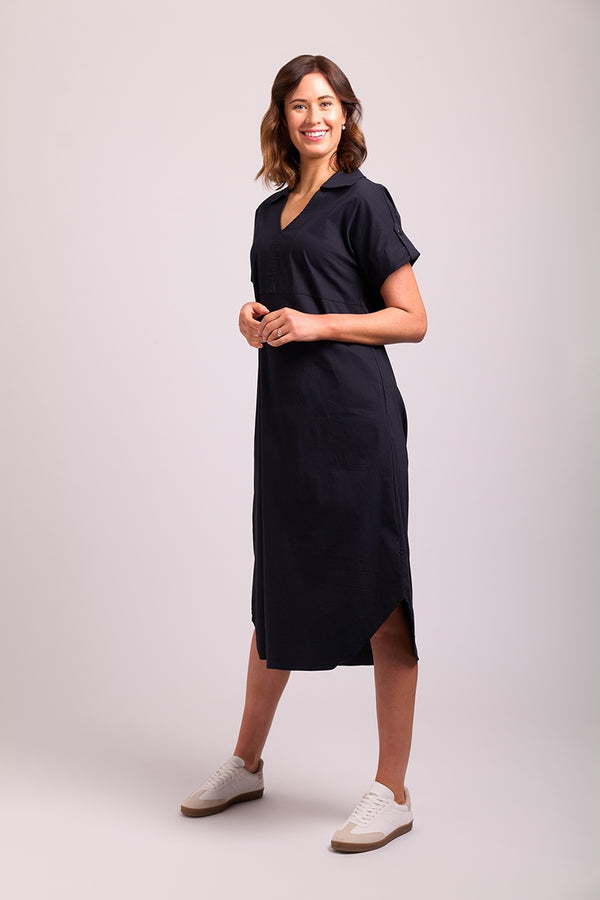 Collar & Cocoon Dress in True Navy