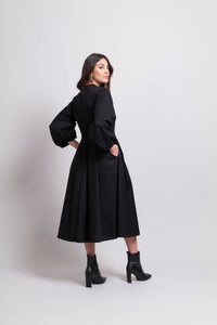 Pleated Sleeve Dress in Black