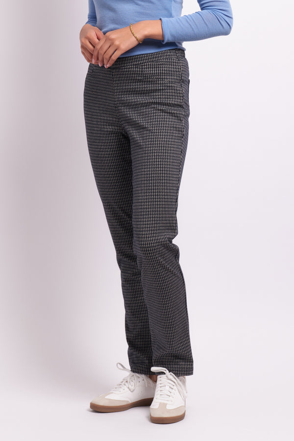 Pull On Slim Full Lenght Pant in Steel Check