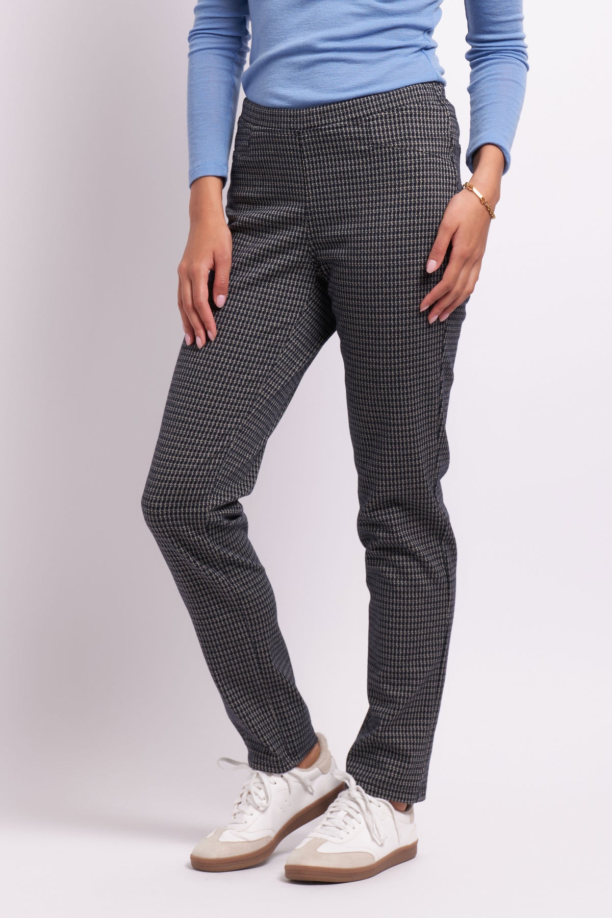 Pull On Slim Full Lenght Pant in Steel Check