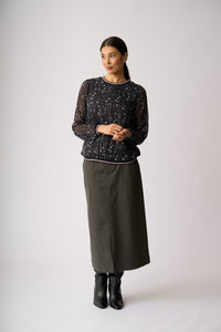 SHEER SLEEVE, RIB DETAIL TOP Twilight Floral