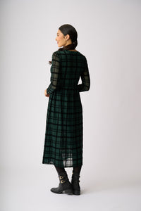 LONG SLEEVE, TIERED HEM DRESS Green Check