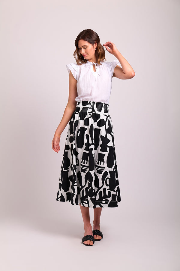 A Line Shirred Waist Skirt in Chalice