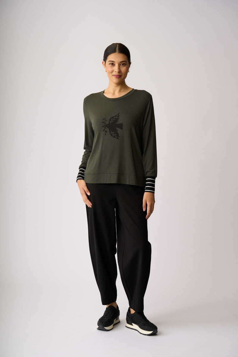 STRIPE CUFF TOP Bird with Twig