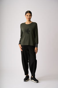 STRIPE CUFF TOP Bird with Twig