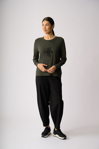 STRIPE CUFF TOP Bird with Twig