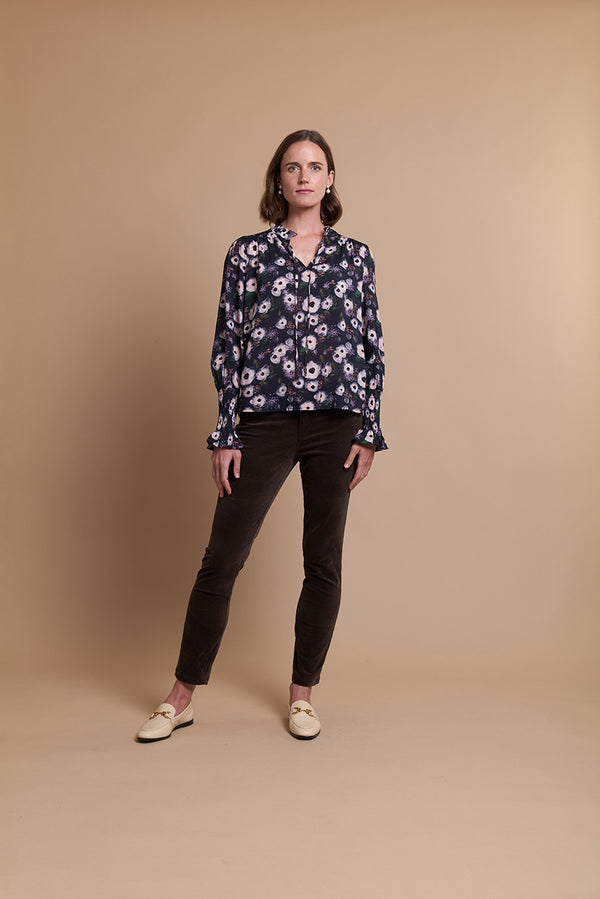 Shirred Blouse Tie Front in Starlight Blooms