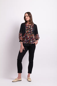 Relaxed Balloon Sleeve Top in Monet / Textured Black