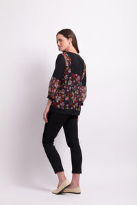 Relaxed Balloon Sleeve Top in Monet / Textured Black